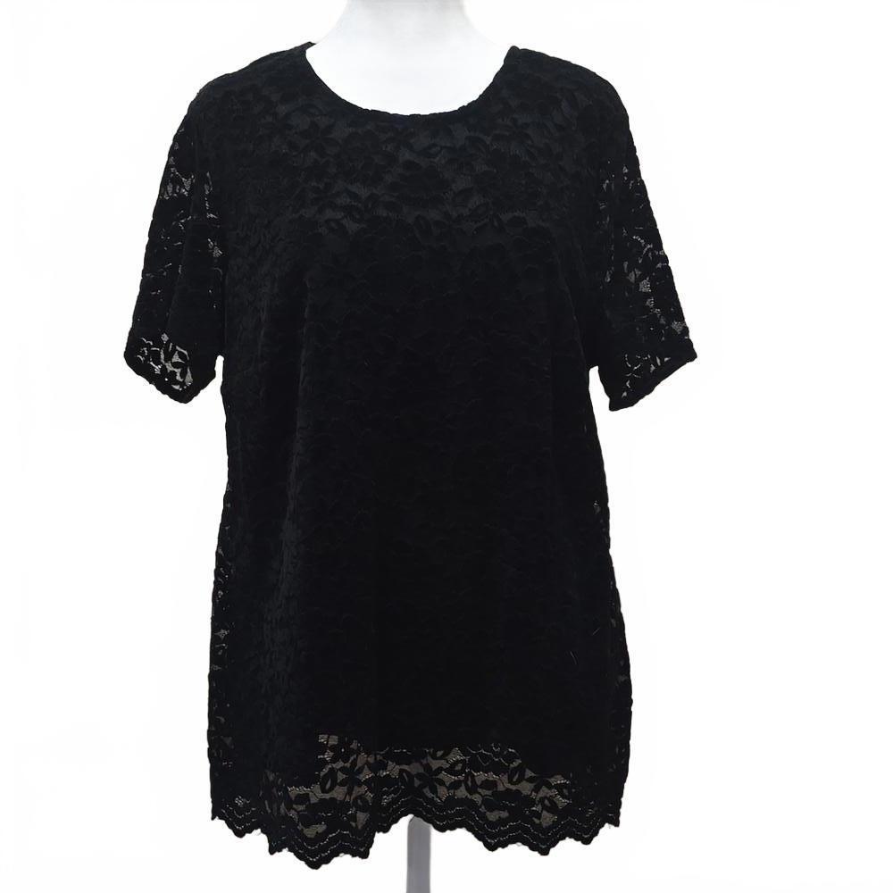 Elegant Black Lace Top - Short Sleeve with Keyhole Back